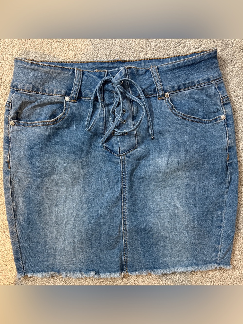 Revamped Light Blue Denim Skirt with Contrast Stitching